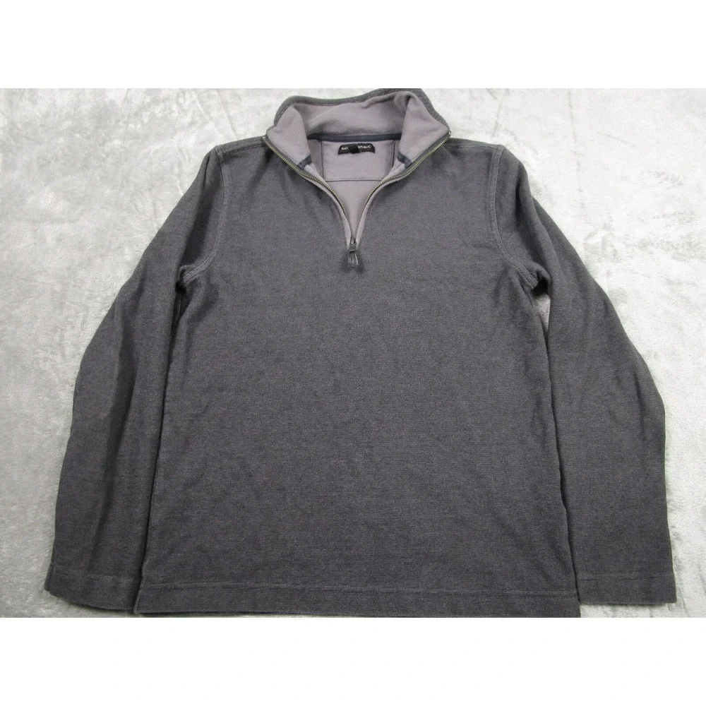 Banana Republic Sweater Mens Medium Gray 1/4 Zip Preppy Pullover Cotton‎